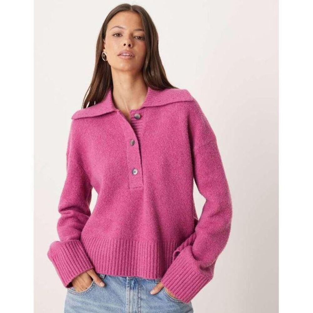 Free People Trading Up Polo Sweater Magenta Haze Pink Cotton Blend Size Small - Picture 9 of 9